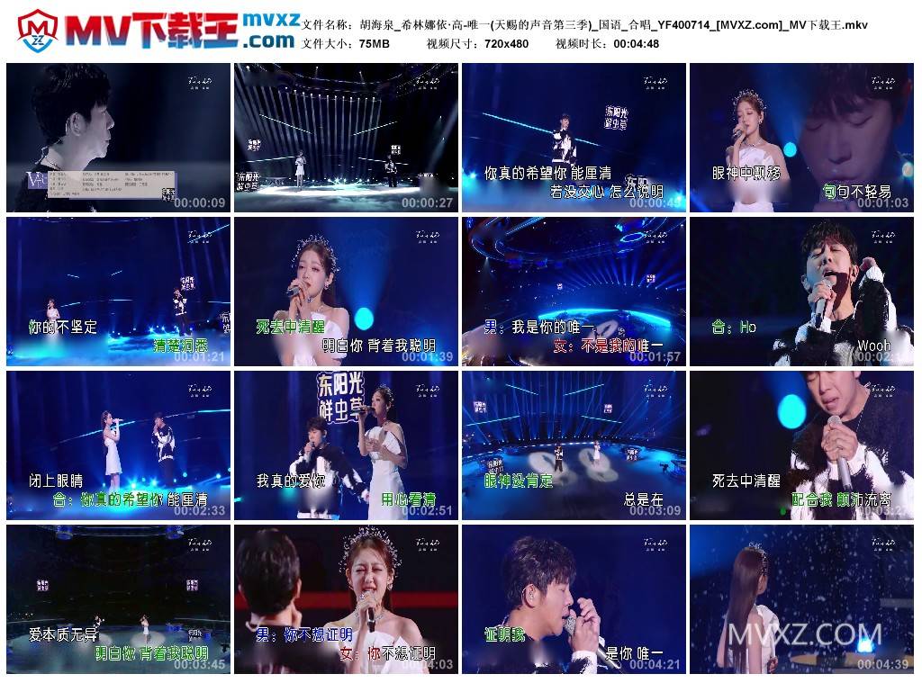 胡海泉_希林娜依·高-唯一(天赐的声音第三季)_国语_合唱_YF400714